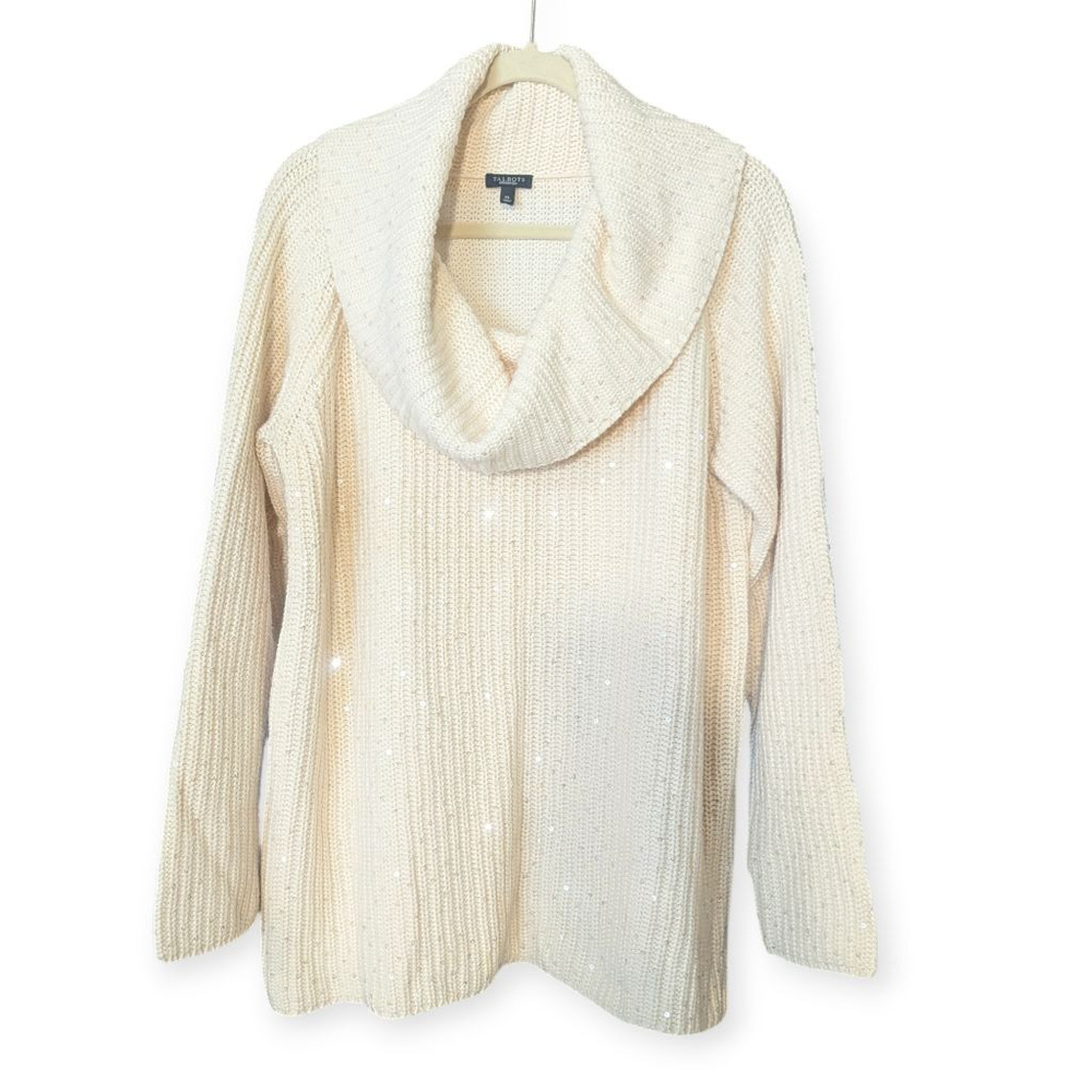Talbots Cream Sequin Cowl Neck Sweater Extra Large